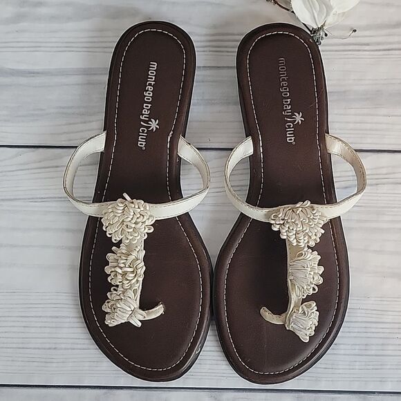 Montego Bay Club summer white t-strap toe sandals Women's Size 7.5 - Picture 2 of 9